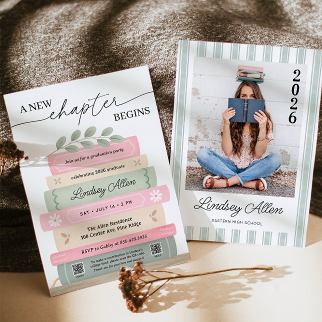 Invitación A New Chapter Begins Book Theme Graduation Party (Subido por el creador)