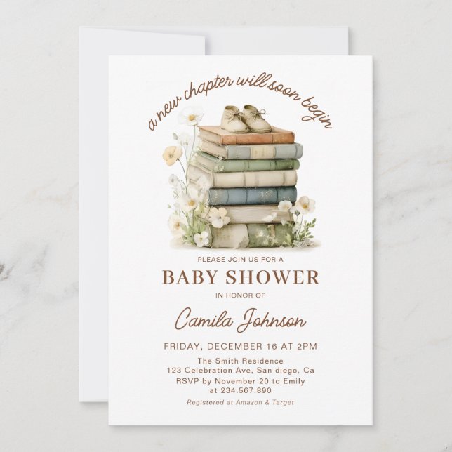 Invitación A New Chapter Begins Books Baby Shower Invitation (Anverso)
