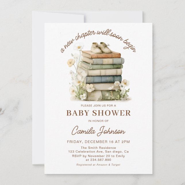 Invitación A New Chapter Begins Books Baby Shower Invitation (Anverso)