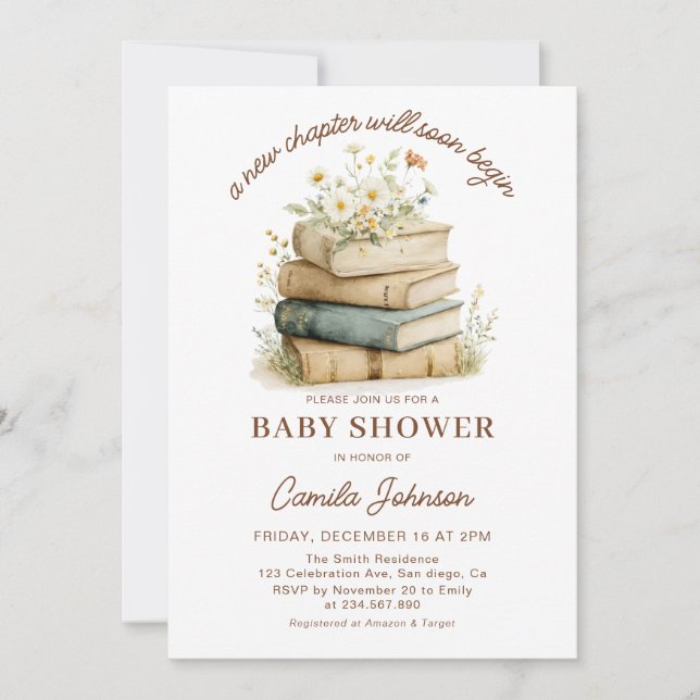 Invitación A New Chapter Begins Books Baby Shower Invitation (Anverso)
