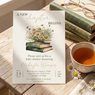 Invitación A New Chapter Begins Floral Books Baby Shower