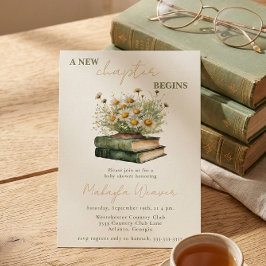 Invitación A New Chapter Begins Floral Books Baby Shower
