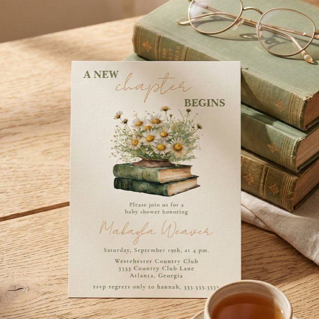 Invitación A New Chapter Begins Floral Books Baby Shower (Subido por el creador)