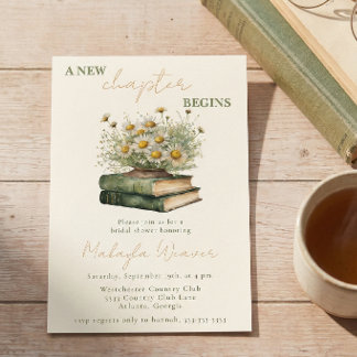 Invitación A New Chapter Begins Floral Books Bridal Shower