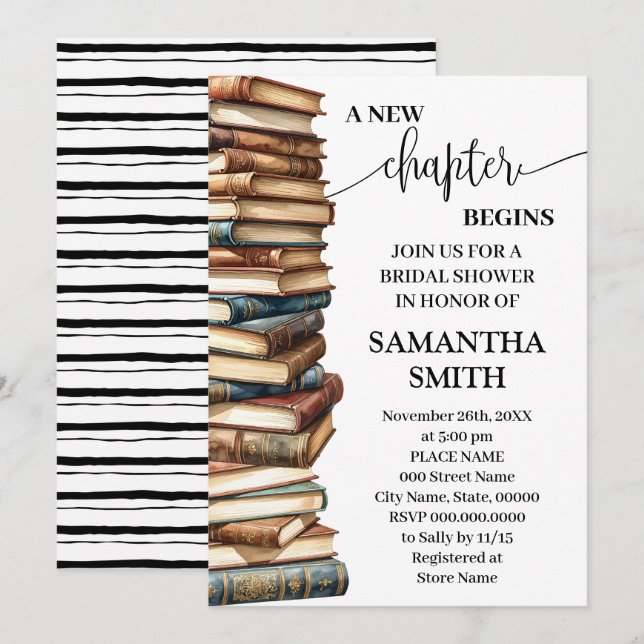 Invitación A New Chapter Begins Minimalist Bridal Shower (Anverso / Reverso)