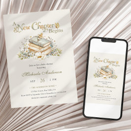 Invitación A New Chapter Begins Rustic Book Theme Baby Shower