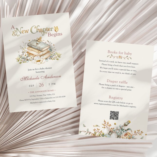 Invitación A New Chapter Begins Rustic Book Theme Baby Shower (Subido por el creador)