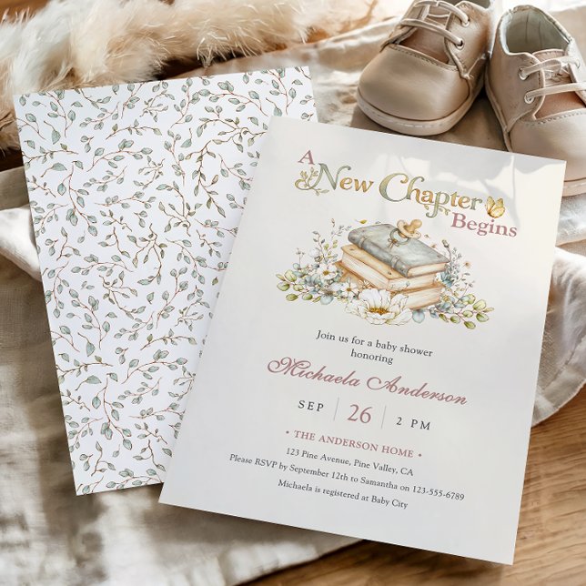Invitación A New Chapter Begins Rustic Book Theme Baby Shower (Subido por el creador)