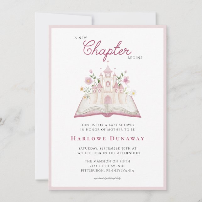 Invitación A New Chapter Begins Storybook Baby Shower  (Anverso)