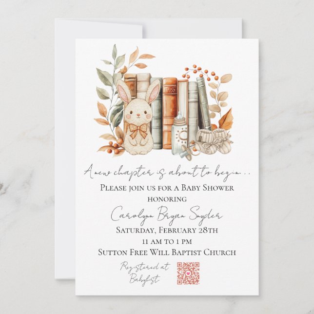 Invitación A New Chapter is about to begin baby shower invite (Anverso)