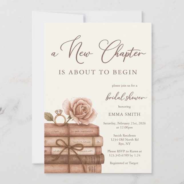 Invitación A New Chapter is About to Begin Bridal Shower (Anverso)