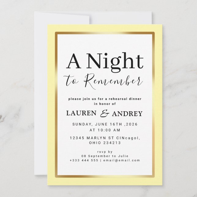 Invitación A Night to Remember Rehearsal Dinner Invitation (Anverso)