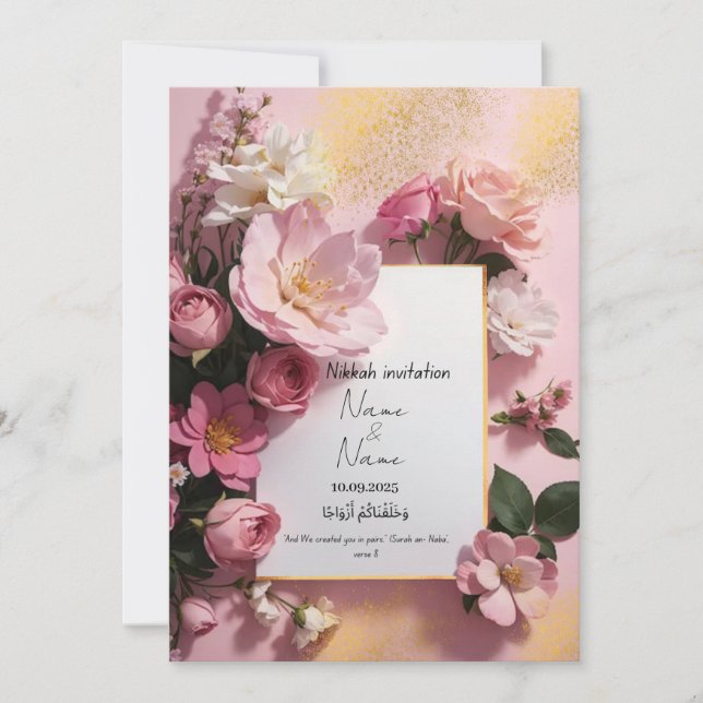 Invitación a nikkah rosa floral (Anverso)