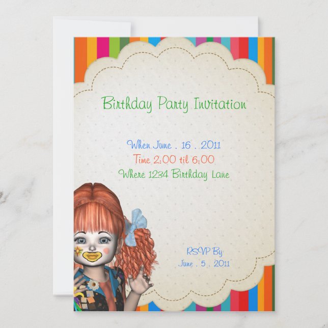 Invitación a niños payasos de fiesta de cumpleaños (Anverso)
