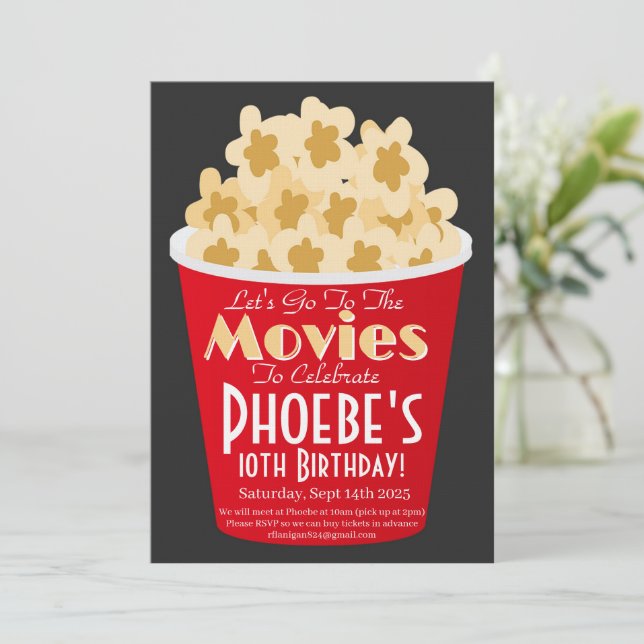 Invitación a Noche de Cine Invitación de Cumpleaño (Anverso de pie)