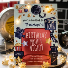 Invitación a noche de películas de cumpleaños
