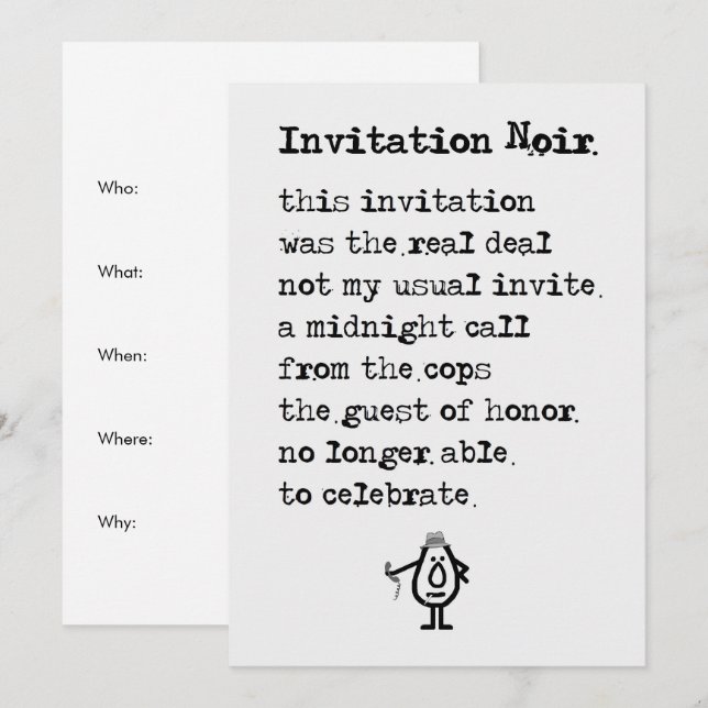 Invitación a Noir - un poema de invitación diverti (Anverso / Reverso)