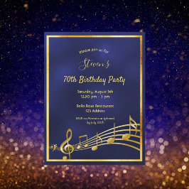 Invitación a notas de oro azules de 70 años