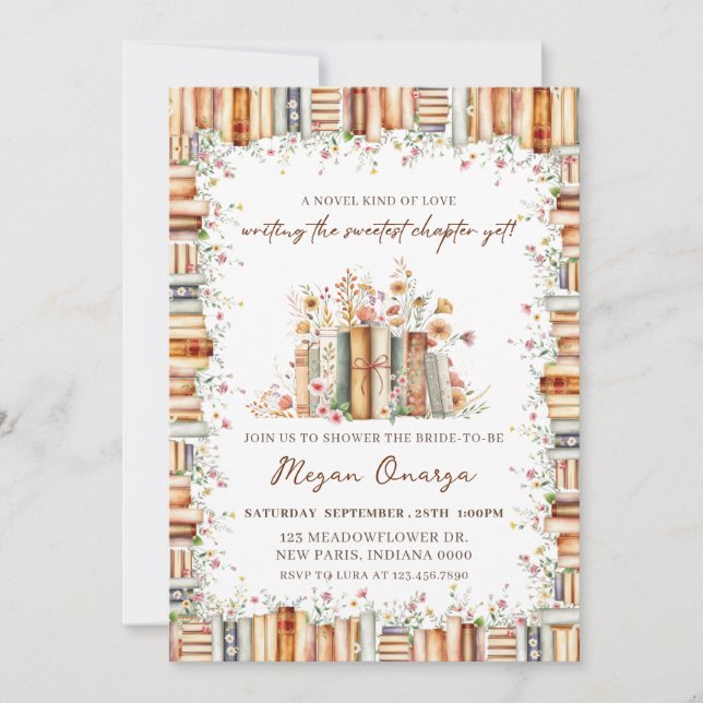 Invitación A Novel Kind of Love Book Theme Bridal Shower   (Anverso)