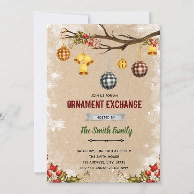 Invitación a ornamentos de Navidad (Anverso)