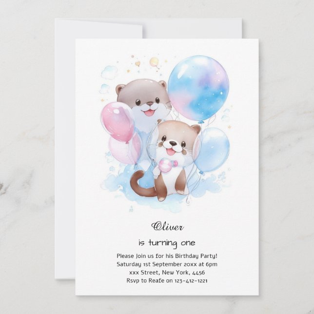 Invitación a Otter First Birthday (Anverso)