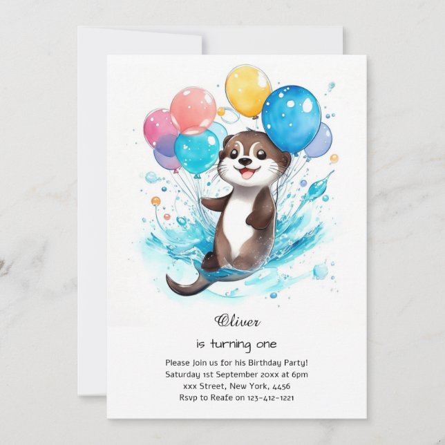 Invitación a Otter First Birthday (Anverso)