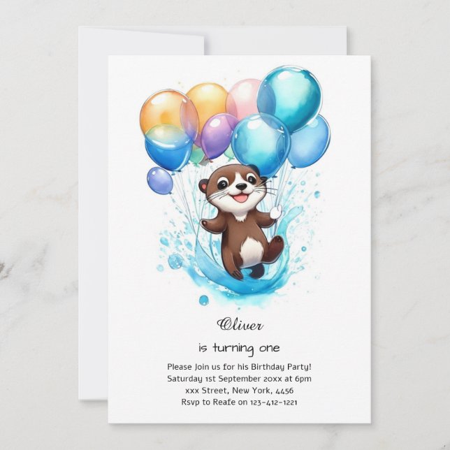 Invitación a Otter First Birthday (Anverso)