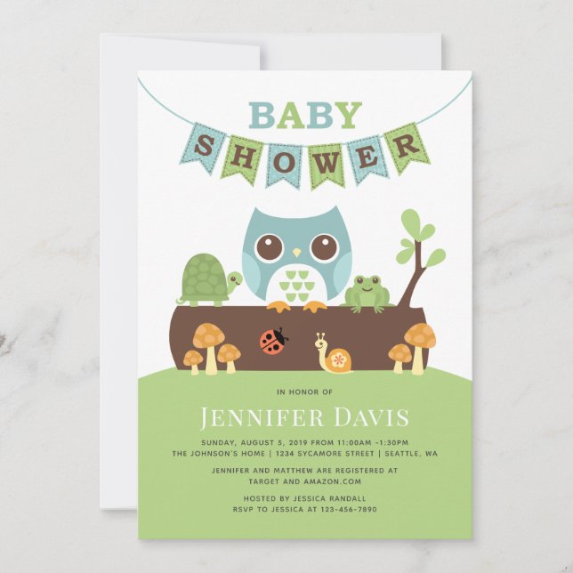 Invitación a Owl Baby Shower (Anverso)