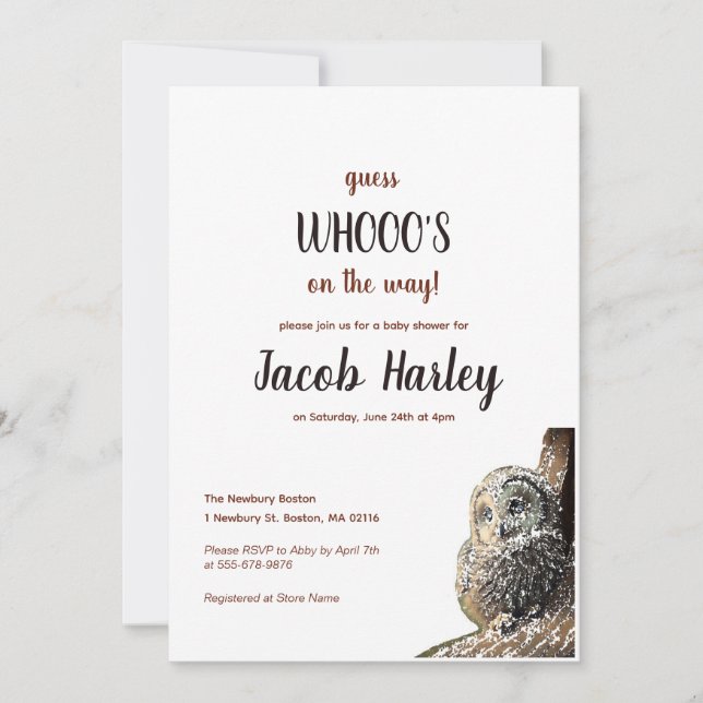 Invitación a Owl Baby Shower (Anverso)