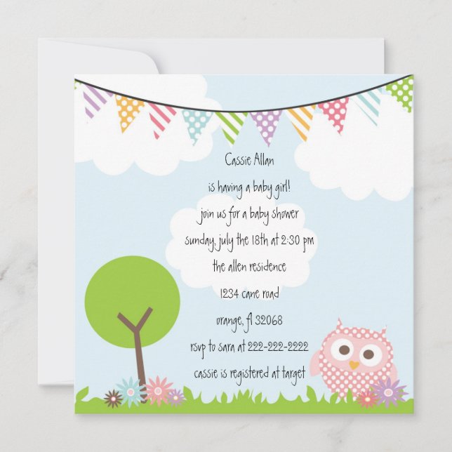 Invitación a Owl Baby Shower (Anverso)