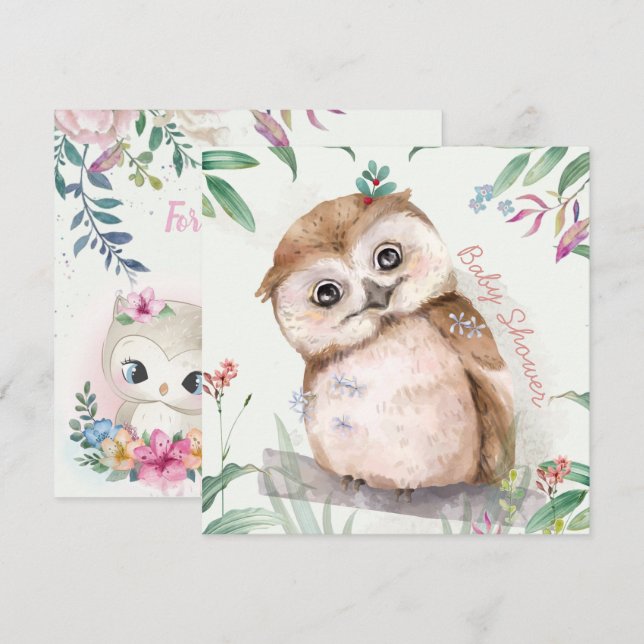 Invitación a Owl Baby Shower (Anverso / Reverso)