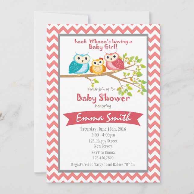 Invitación a Owl Baby Shower (Anverso)