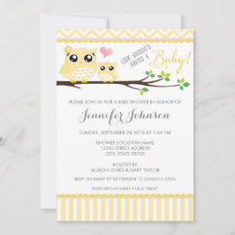 Invitación a Owl Baby Shower | Chevron amarillo