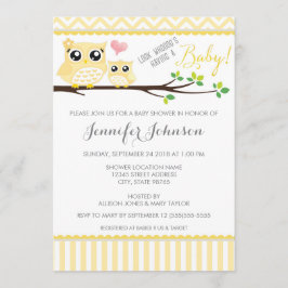 Invitación a Owl Baby Shower | Chevron amarillo