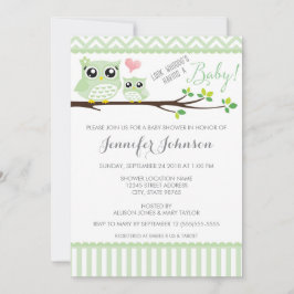 Invitación a Owl Baby Shower | Chevron verde