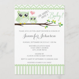 Invitación a Owl Baby Shower | Chevron verde