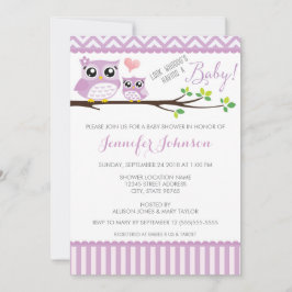 Invitación a Owl Baby Shower | Púrpura Chevron | C