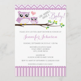 Invitación a Owl Baby Shower | Púrpura Chevron | C