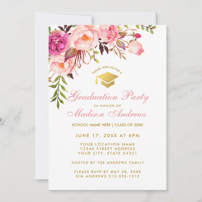 Invitación a P de la fiesta de graduación floral r (Anverso)