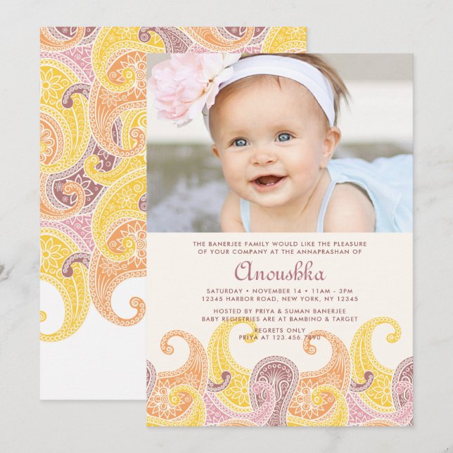 Invitación a Paisley Annaprashan (primer arroz) (Anverso / Reverso)