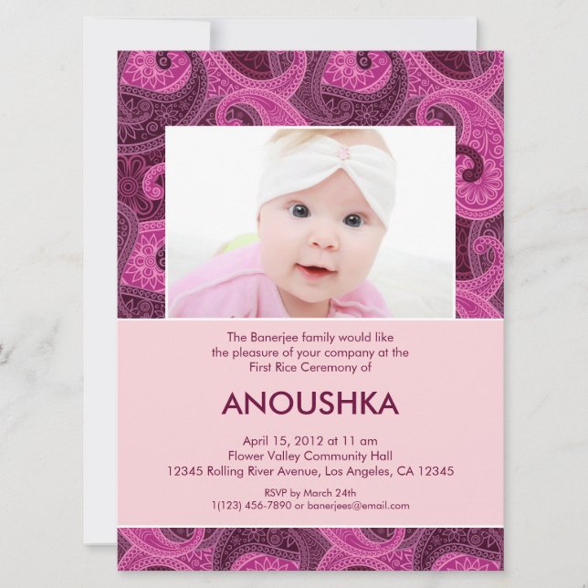 Invitación a Paisley Annaprashan (primer arroz) (Anverso)