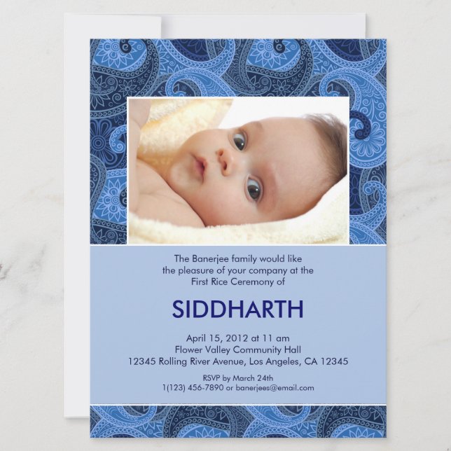 Invitación a Paisley Annaprashan (primer arroz) (Anverso)