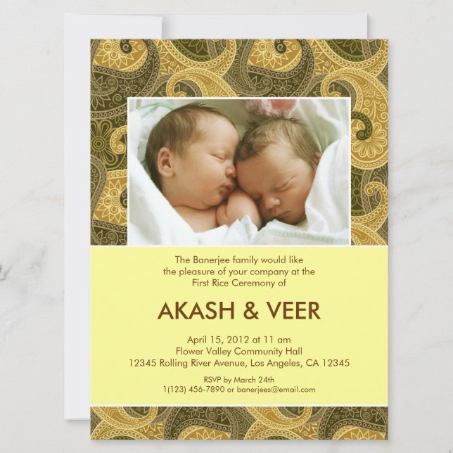 Invitación a Paisley Annaprashan (primer arroz) (Anverso)