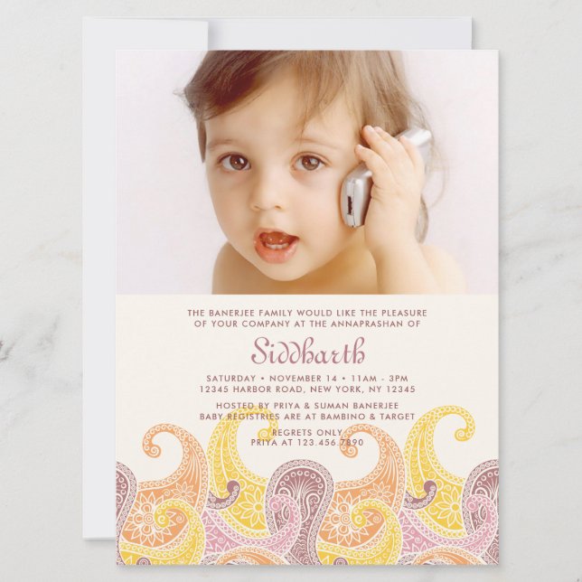 Invitación a Paisley Annaprashan XL (primer arroz) (Anverso)