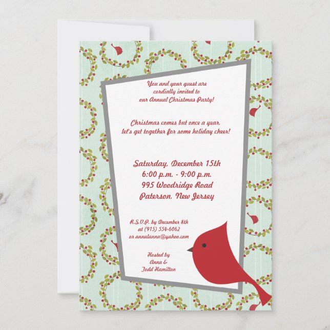 Invitación a pájaro de los Navidades cardinales 5x (Anverso)