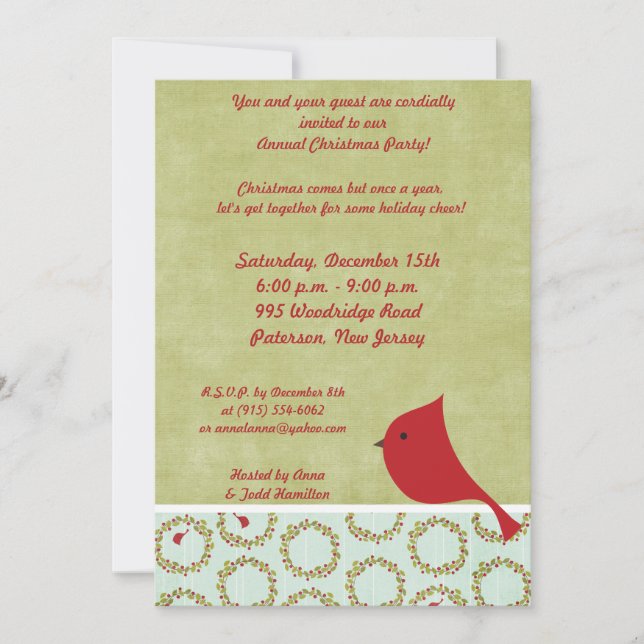 Invitación a pájaro de los Navidades cardinales 5x (Anverso)