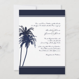 Invitación a palmas tropicales blancas y azules de