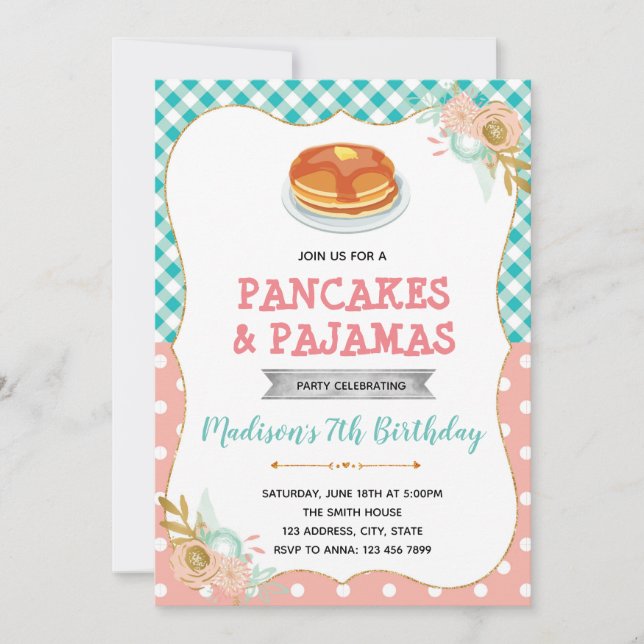 Invitación a panqueques y pijamas (Anverso)