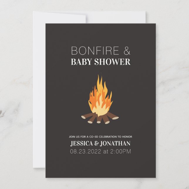 Invitación a Parejas de Baby Shower Bonfire (Anverso)
