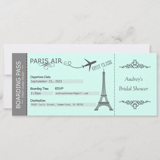 Invitación a París, invitación temática a París, c (Anverso)